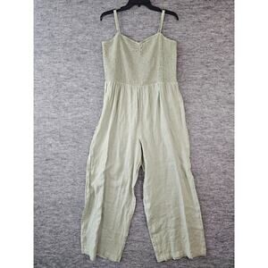 Faherty Mandy Smocked Linen Jumpsuit Desert Sage XL